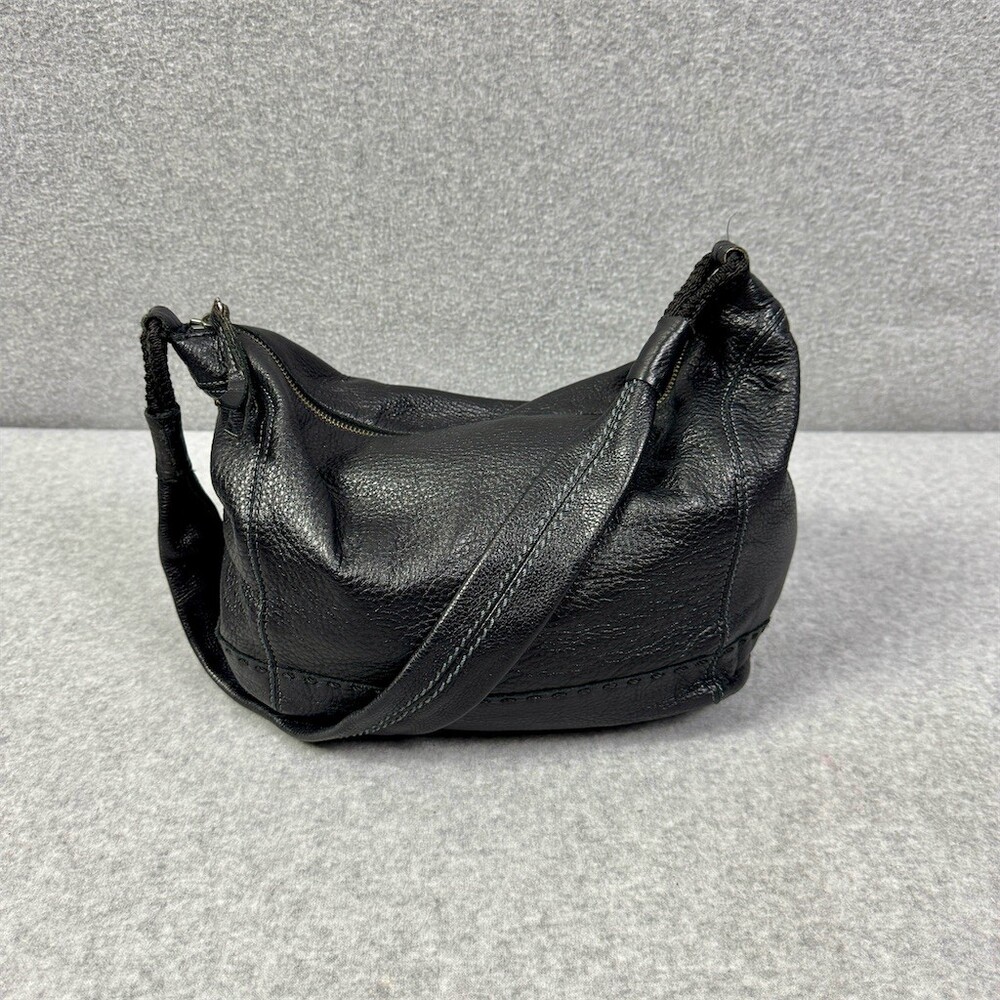 the Sak Womens Black Leather Hobo Shoulder Bag Zip Top Slouch Purse Medium